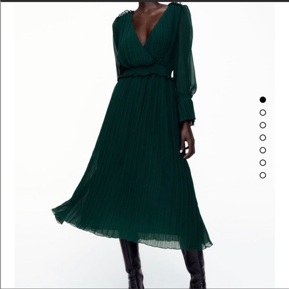 Zara Dresses Zara Green Pleated Midi Dress Poshmark